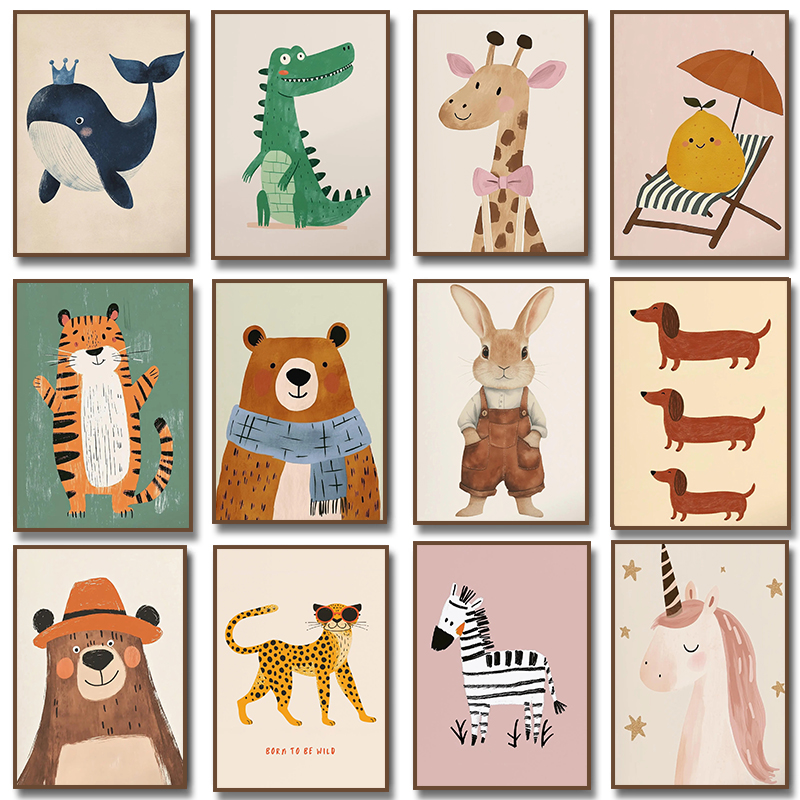 Baby Nursery Pictures - Póster con Ilustraciones de Animales Adorables,