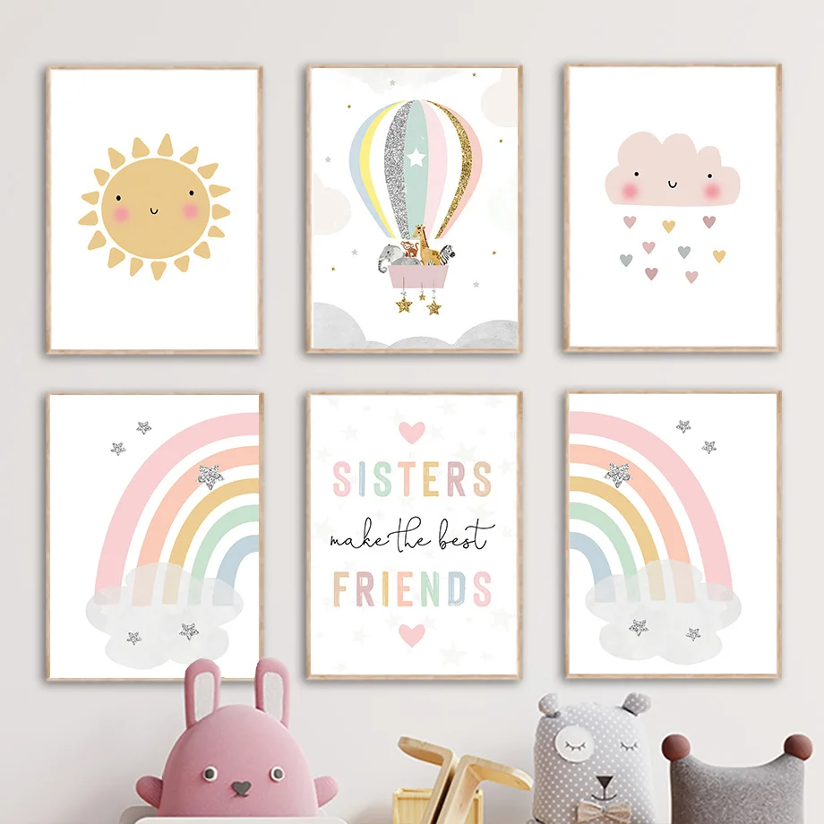 Baby Nursery Pictures - Pósteres nórdicos de jirafa, elefante, globo