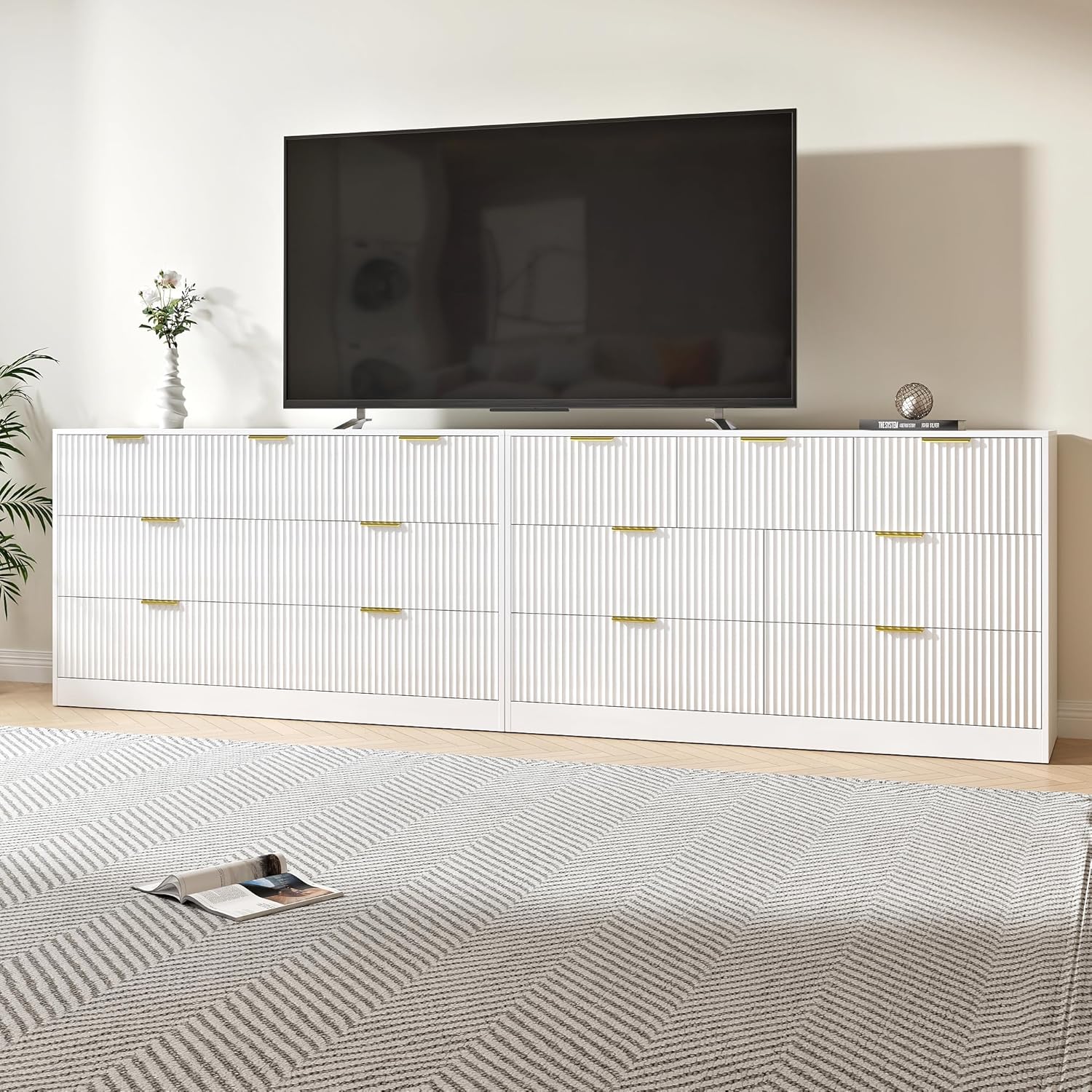 Drawer Dresser White - # Cómoda Larga de Madera Blanca