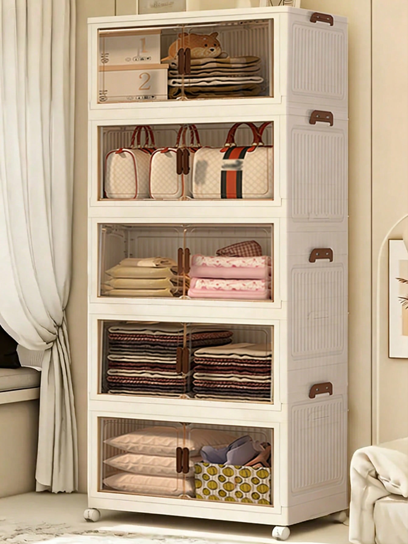 Drawer Dresser White - Armario de Almacenamiento Plegable de 5