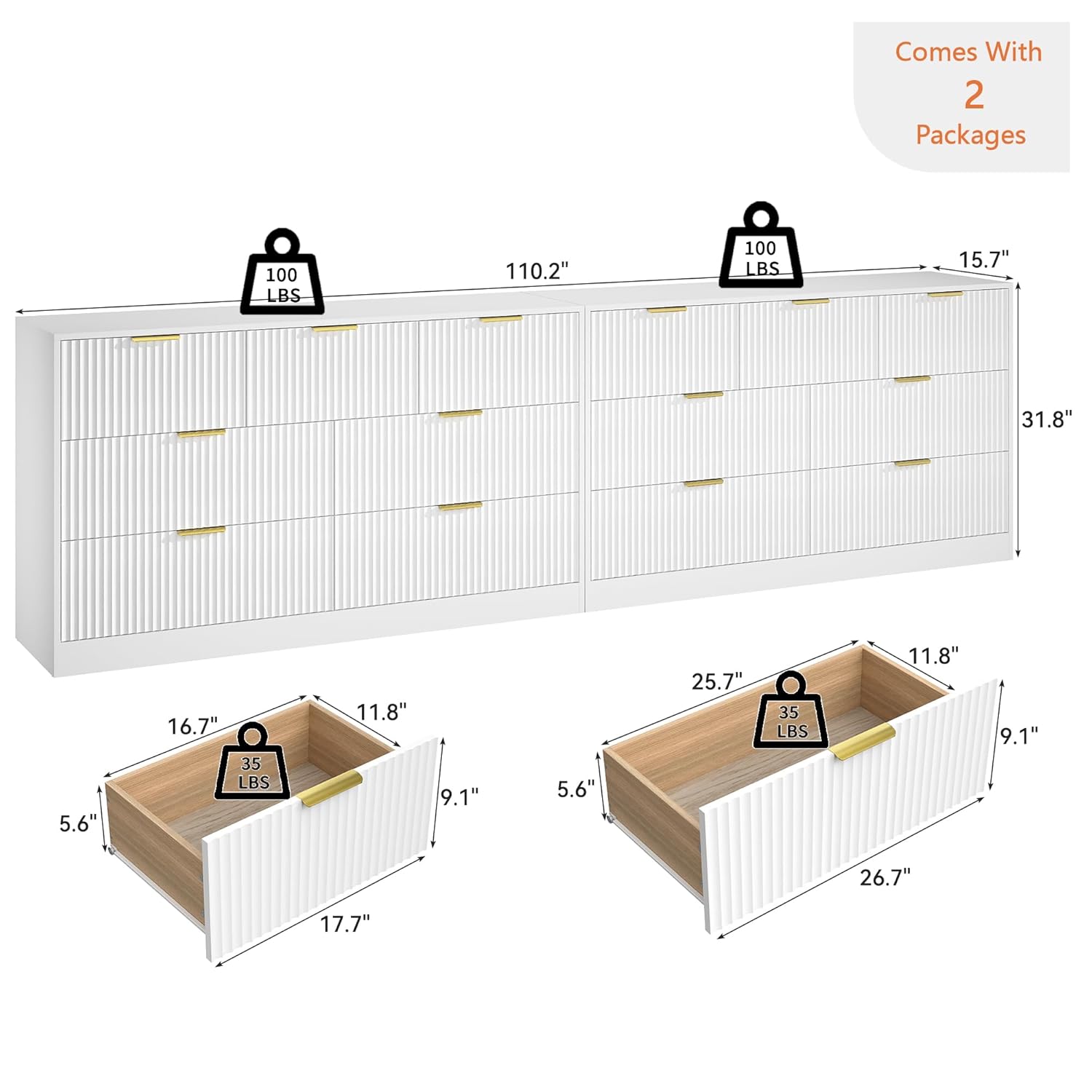 # Cómoda Larga de Madera Blanc - Drawer Dresser White reseña y precio
