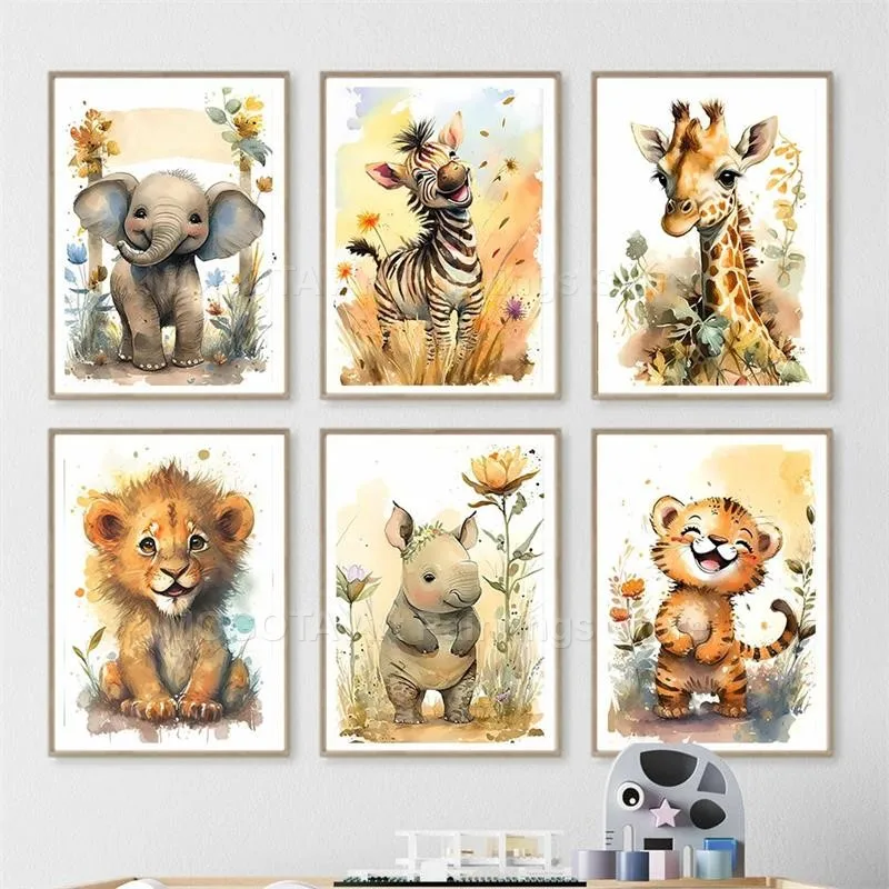 Acuarela León jirafa Tigre ele - Baby Nursery Pictures reseña y precio