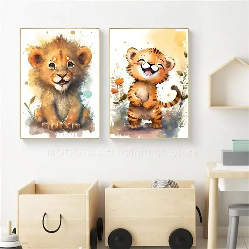 Acuarela León jirafa Tigre ele - Baby Nursery Pictures reseña y precio