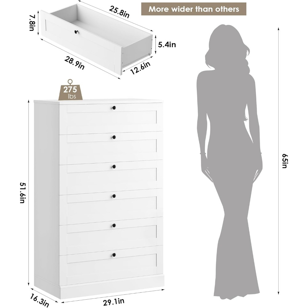 Exquisito aparador blanco de 6 - Drawer Dresser White reseña y precio